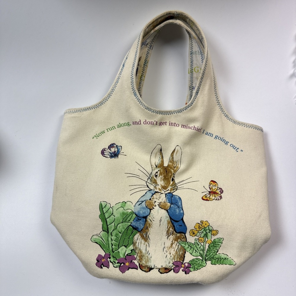 Beatrix Potter Peter Rabbit Lined Canvas Tote‎ Bunny Pom Pom Tail Small Handbag